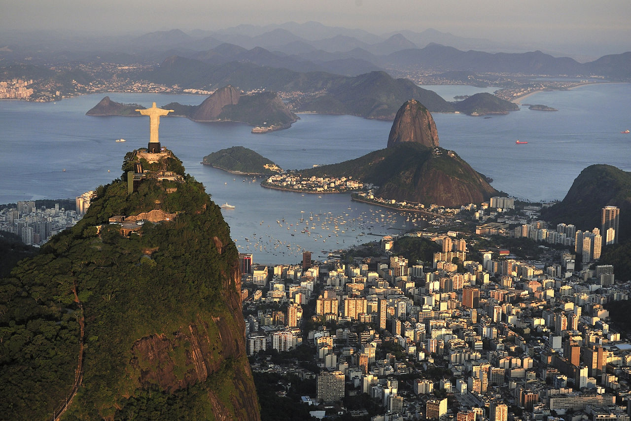 Christ, symbol of Rio de Janeiro, standing on top of Corcovado Hill, Brazil