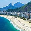 Tropical view of Copacabana Beach with city skyline of Rio de Janeiro Brazil aerial view