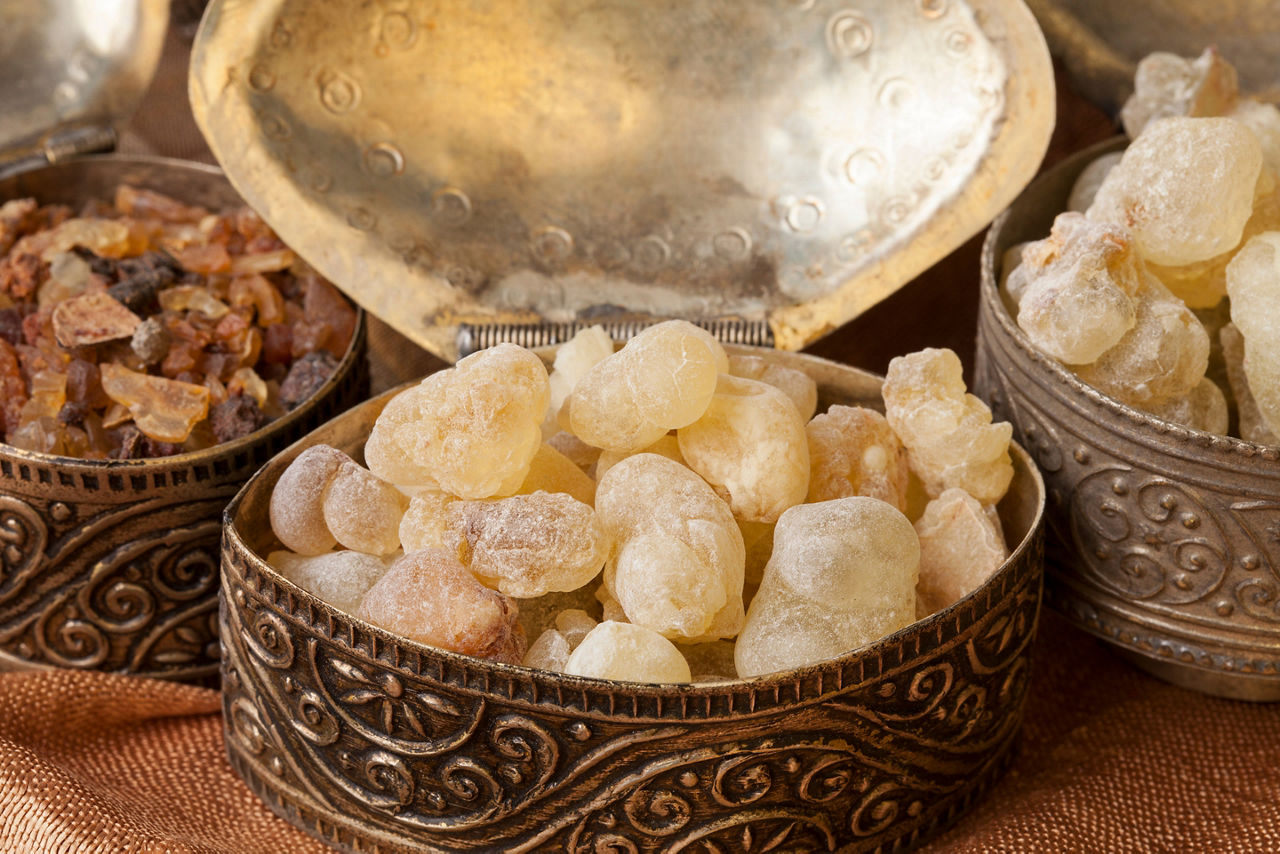 Frankincense is an aromatic resin, used for religious rites, incense and perfumes