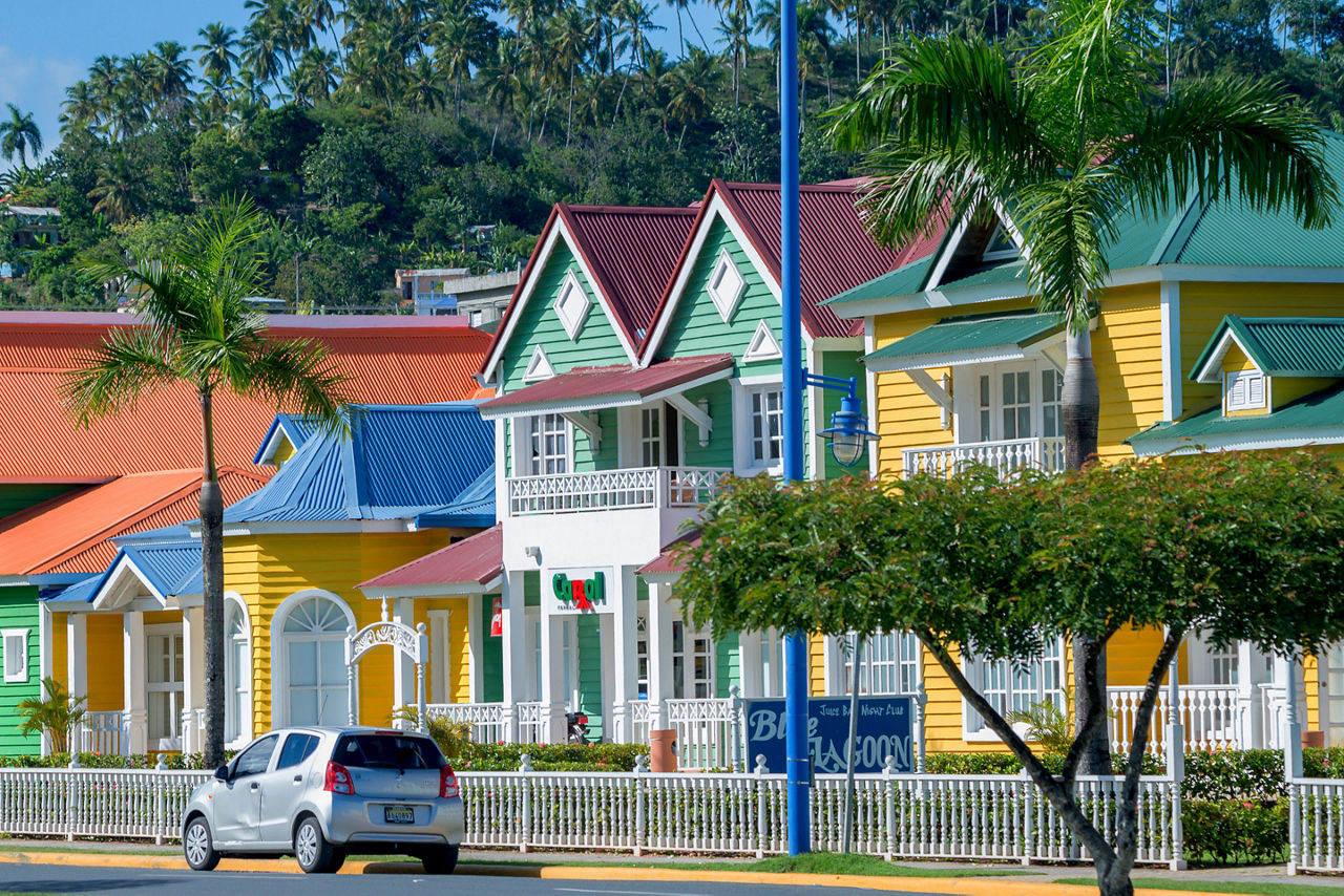 View of Santa Barbara de Samana, colorful houses