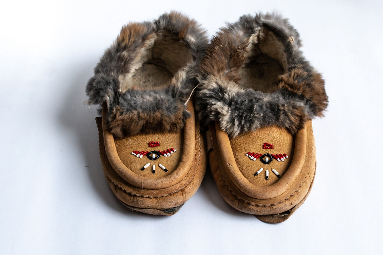 Indigenous-made, moccasin slippers in Southwestern Ontario, Canada.