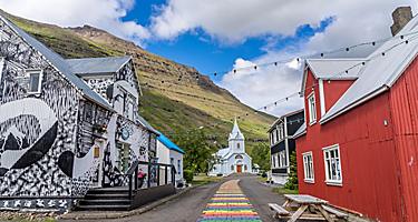 Rainbow street at Seydisfjordur on Iceland