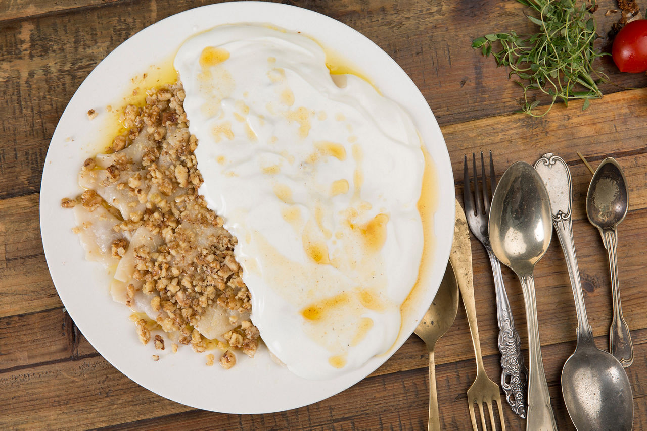 Try manti, meat dumplings served with a yogurt sauce and walnuts.