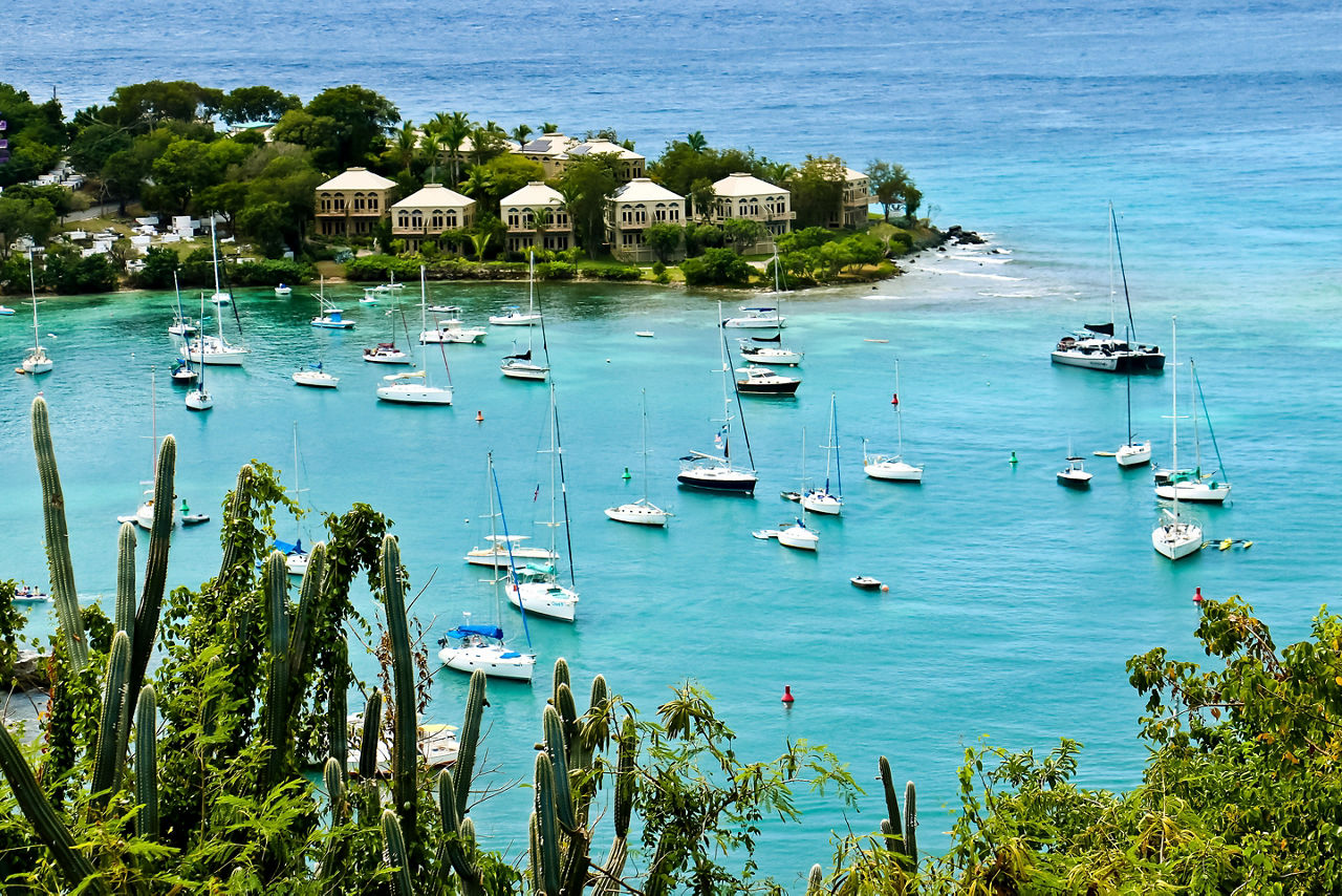 Top view of harbor of St. John U.S. Virgin Island of St Thomas us Virgin Islands