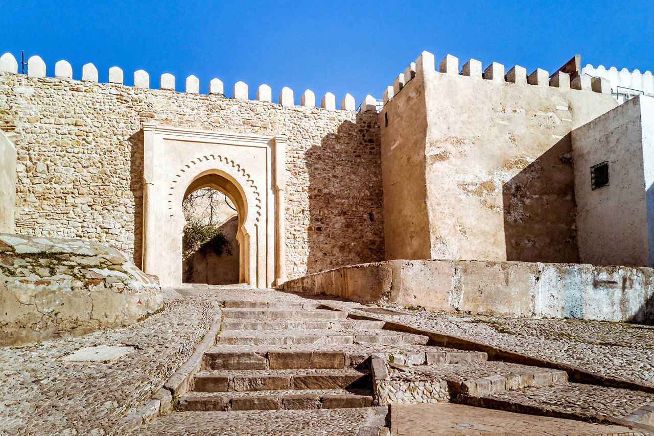 Doorway of entrance of the Kasbah in the Tangier's medina, north of Morocco
