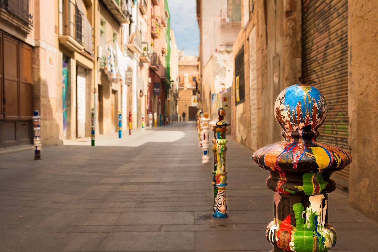 Spain Tarragona Bollards Old Street Artistic Colorful