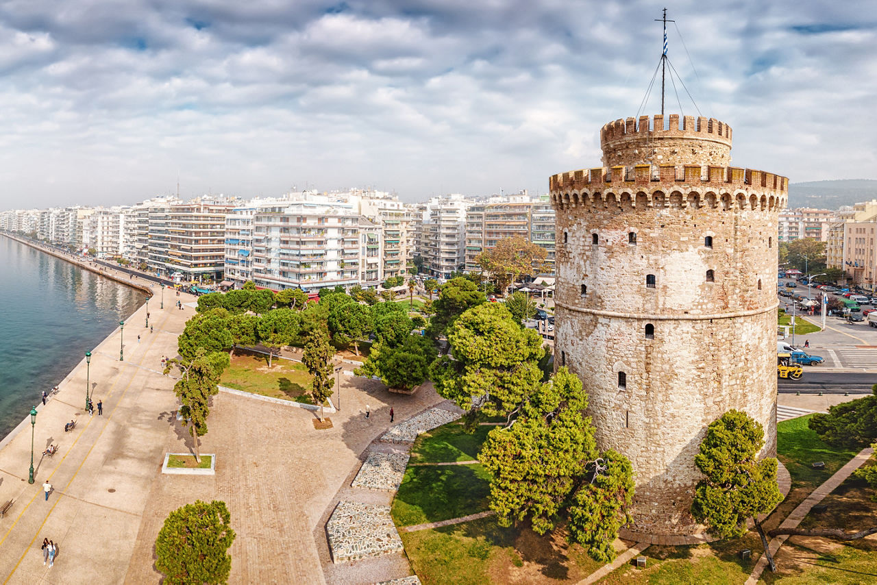 Aerial panoramic view of the main symbol of Thessaloniki city 