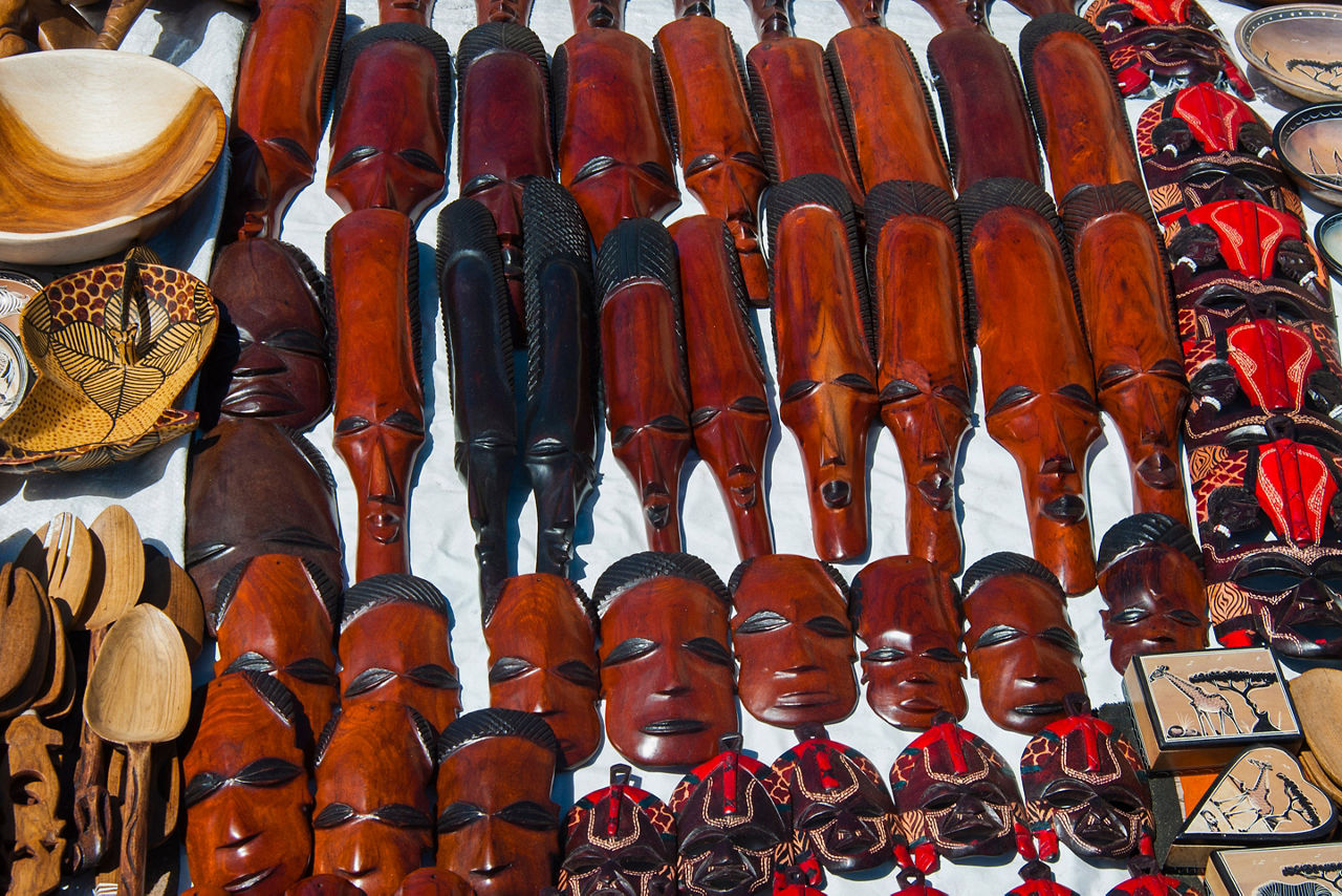 Wooden souvenirs for sale, Walvis Bay, Erongo Region, Namibia.
