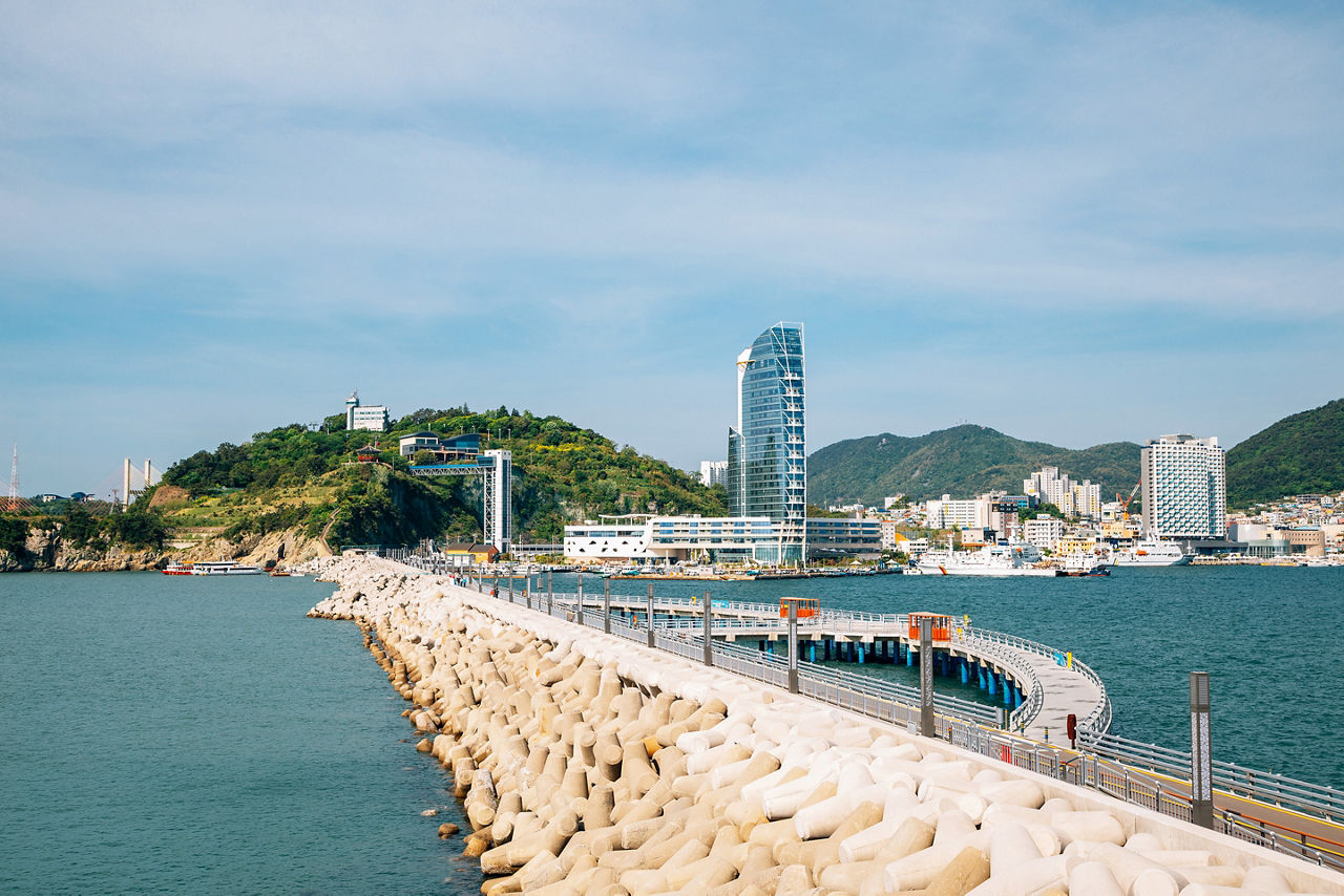 Odongdo island seaside road and Jasan Park in Yeosu, Korea