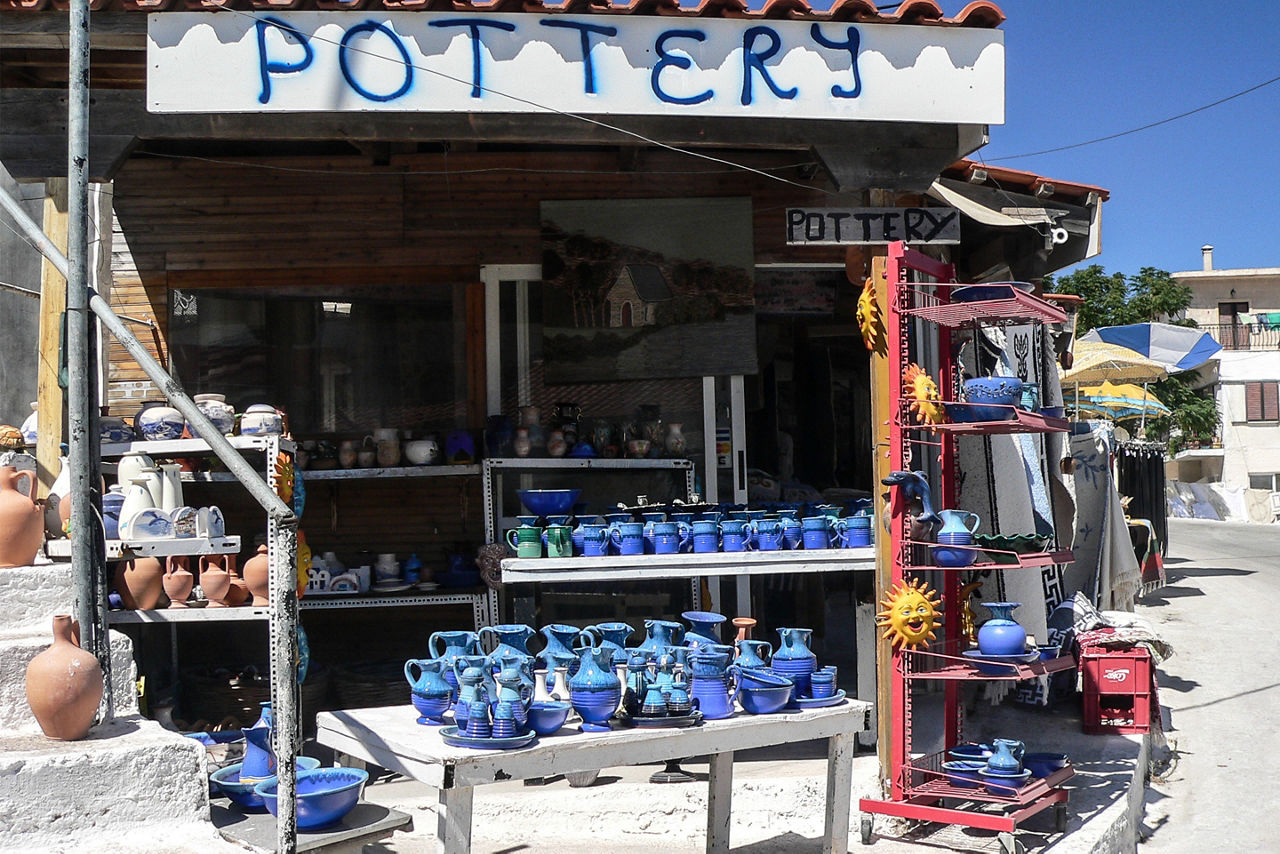 Small traditional pottery souvenir shop in Zakynthos island, greece.