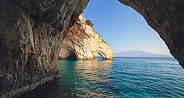 Agios Nikolaos blue caves in Zakynthos (Zante) island, in Greece