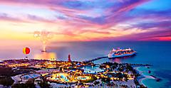 Aerial View CocoCay Sunset Fireworks HP Jumbotron 1920 1080 FAM NF 2x