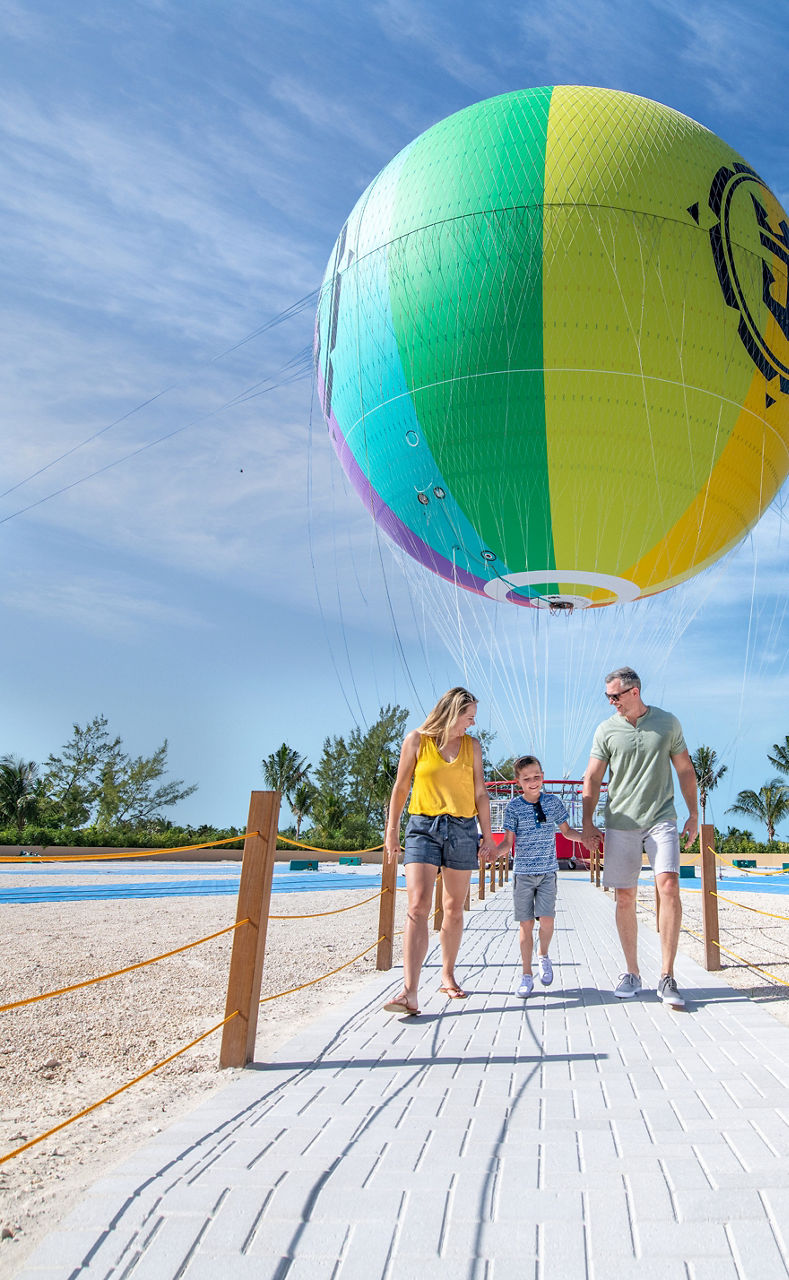 Family walking down the Up, Up and Away' path