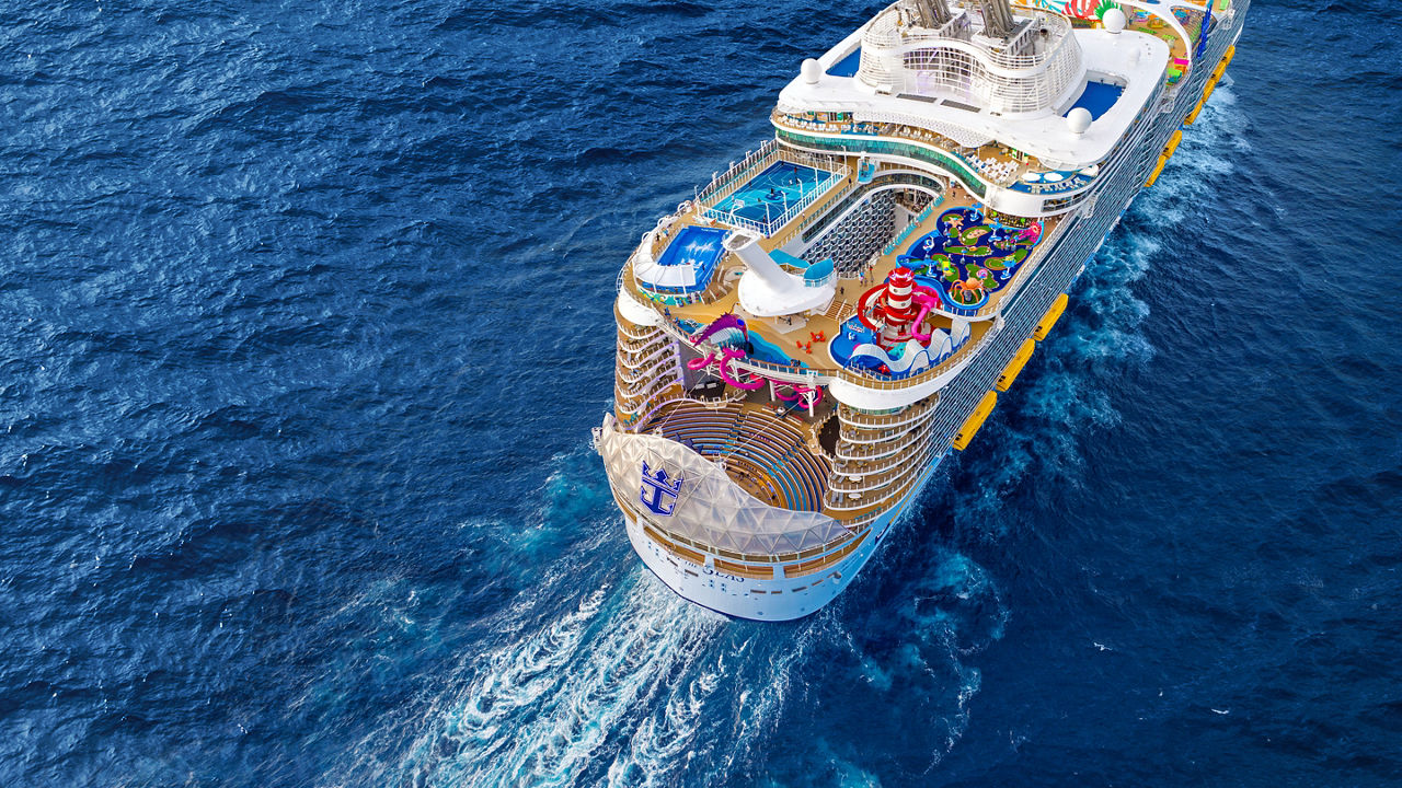 Utopia of the seas back aerial view