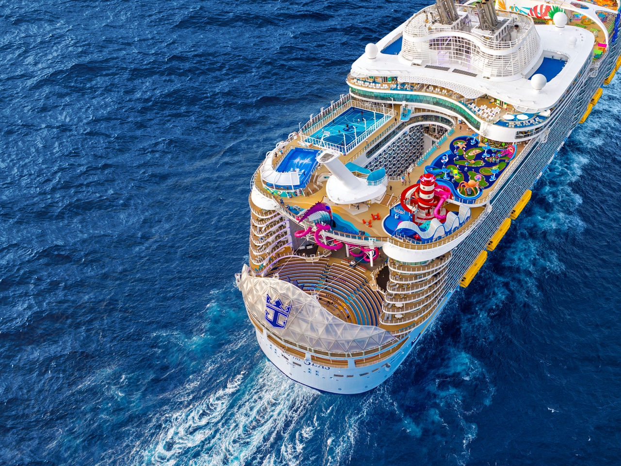 Utopia of the seas back aerial view
