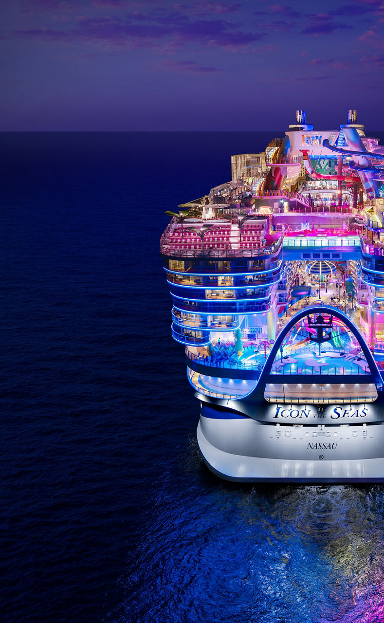 may caribbean cruise deals icon of the seas night back aerial view vrt banner 880 1428