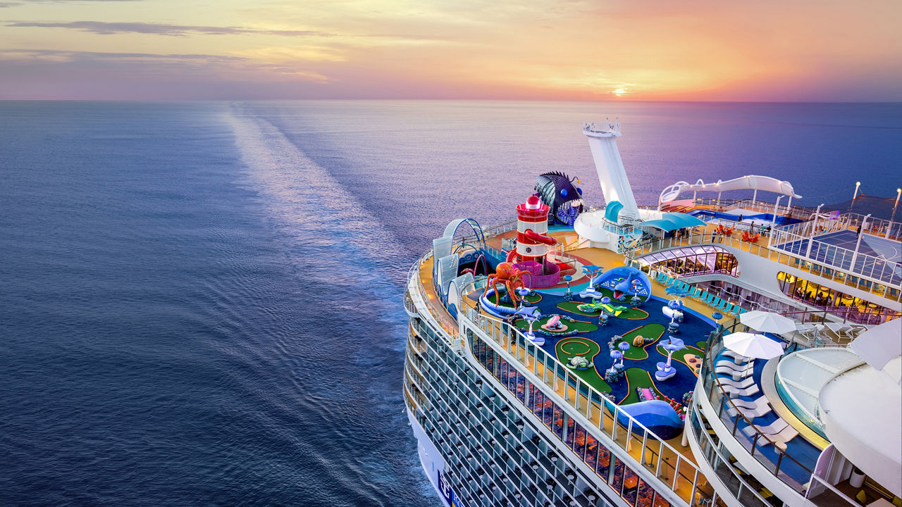 Utopia of the Seas back aerial view