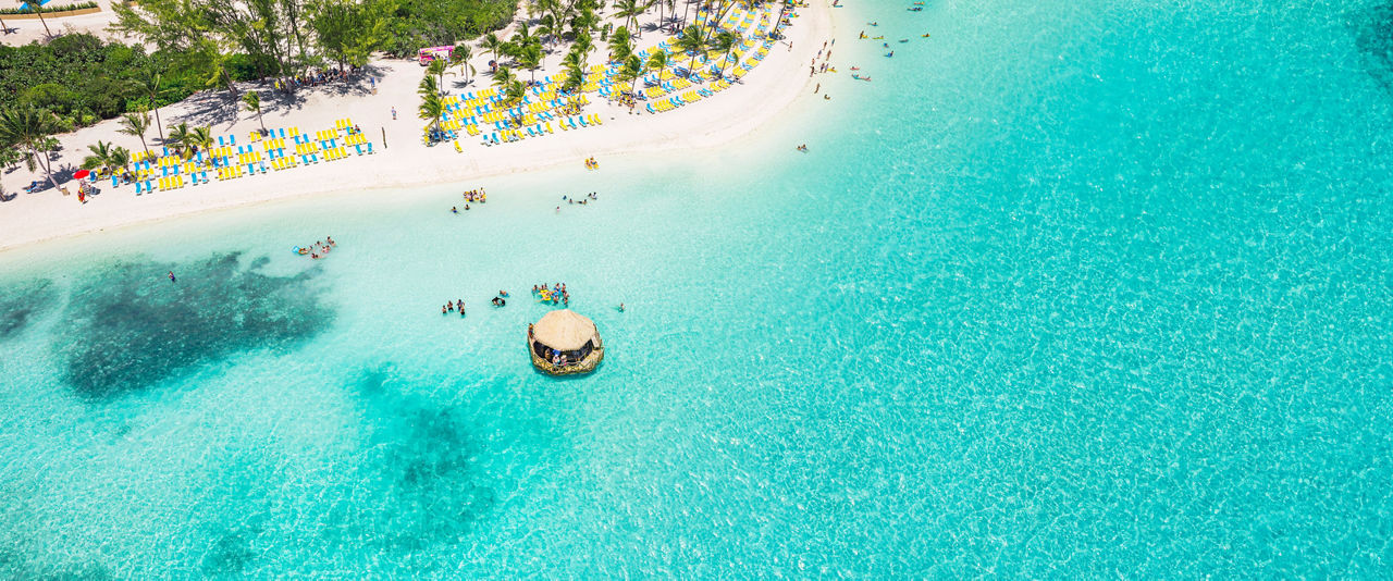 Tiki Bar and beach, Aerial view, Perfect Day at CocoCay, Bahamas |  HP