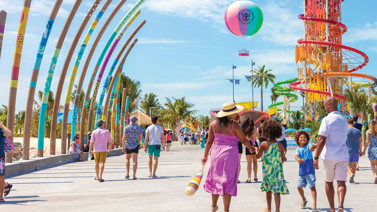 Family walking to Coco Cay entrance