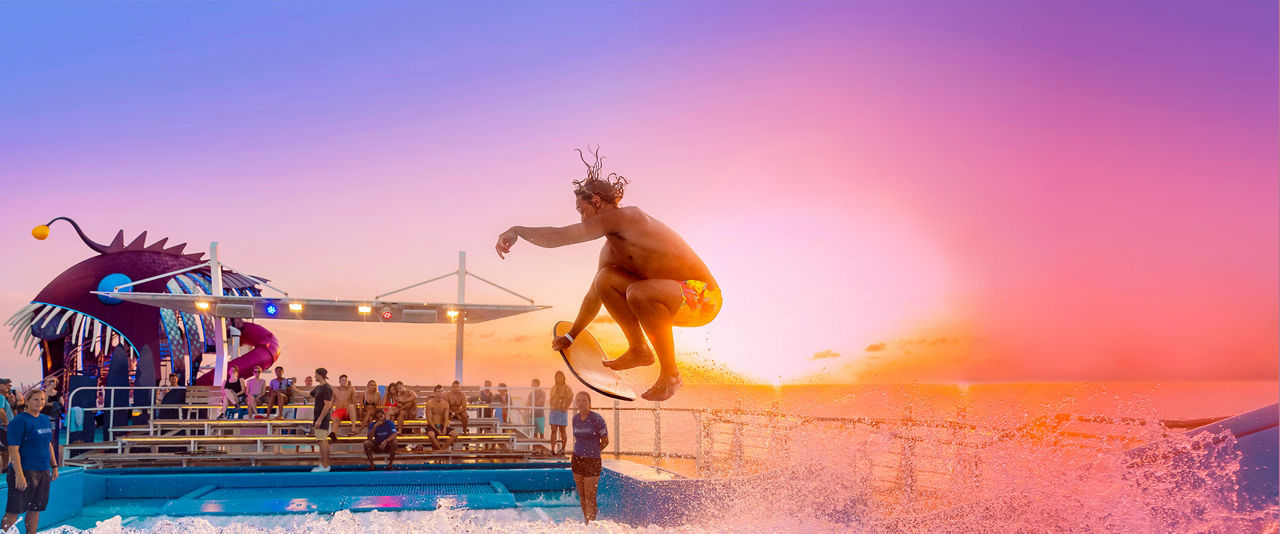 Man Jumping in Flowrider,  sunset | HP