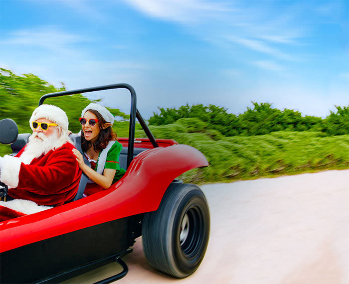 Santa Driving a Jeep in the Caribbean 