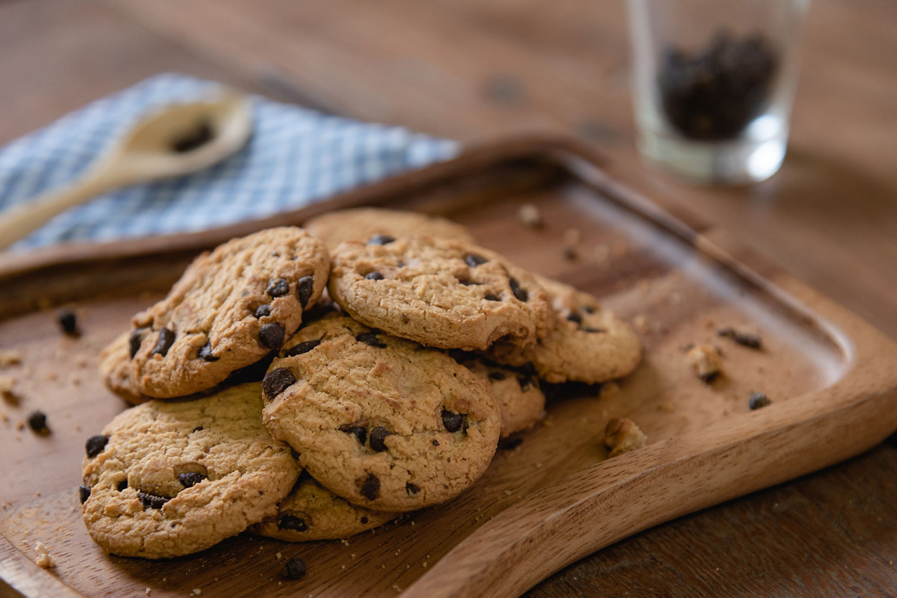 Chocolate Chip Cookies on Wooden Plate