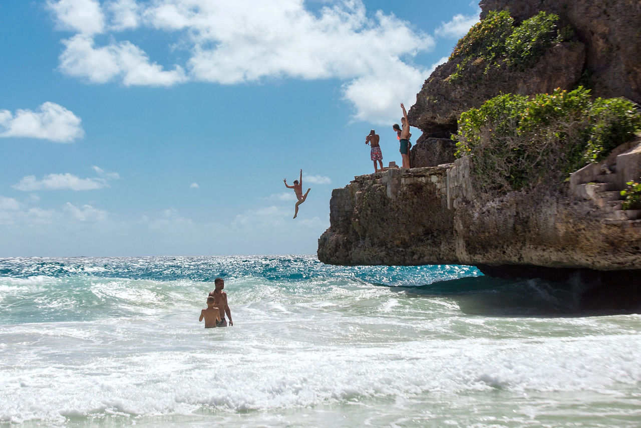 Cliff jump in Crane's Beach, Barbados