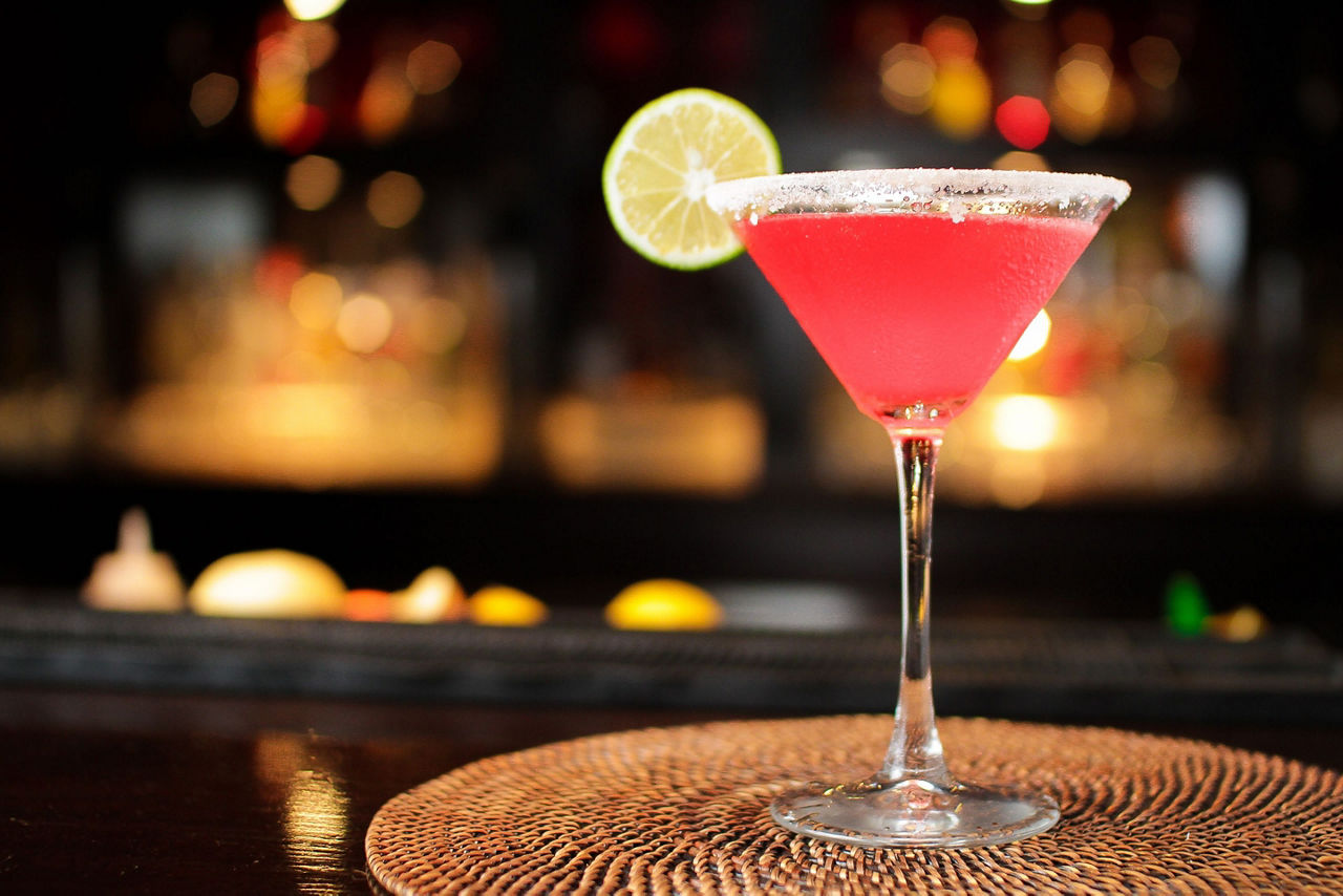 Closeup of a refreshing pink cranberry margarita