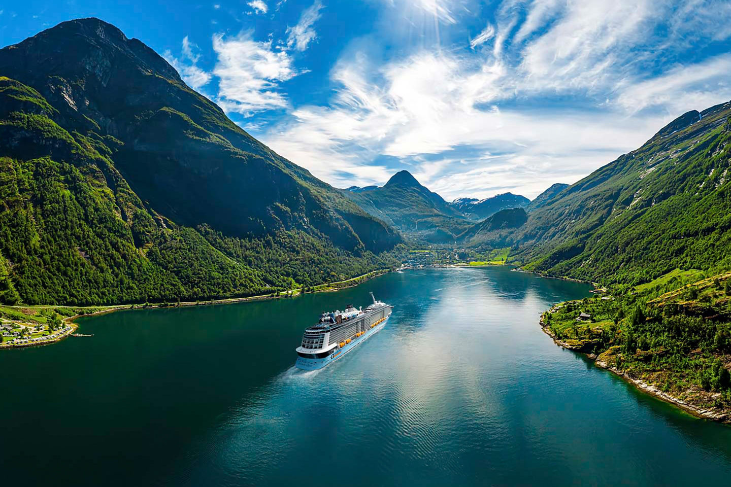 Anthem of the Seas sails past towering Norwegian mountains. - Bergen, Norway