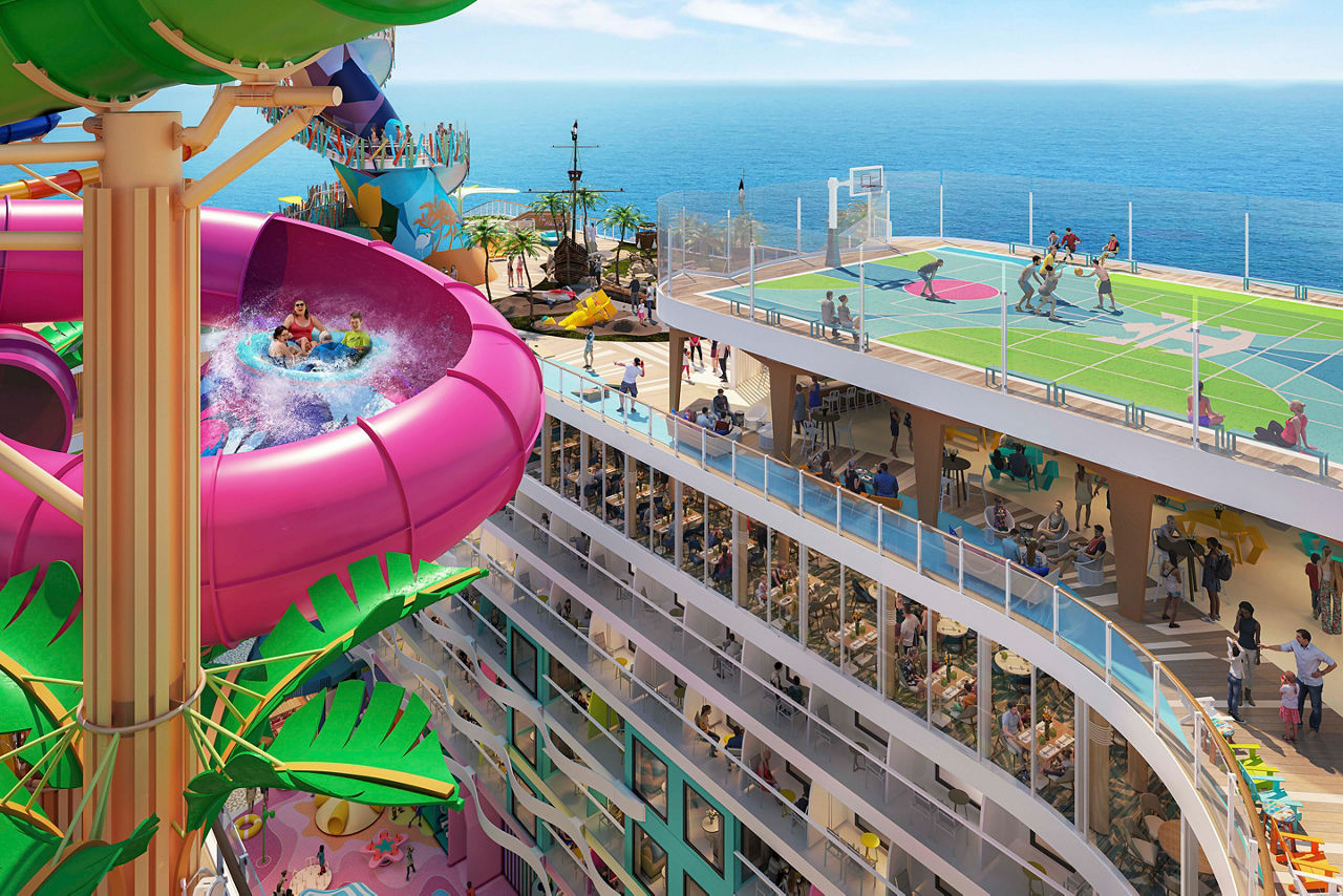 Icon of the Seas Category 6 Waterpark and Sports Court Render