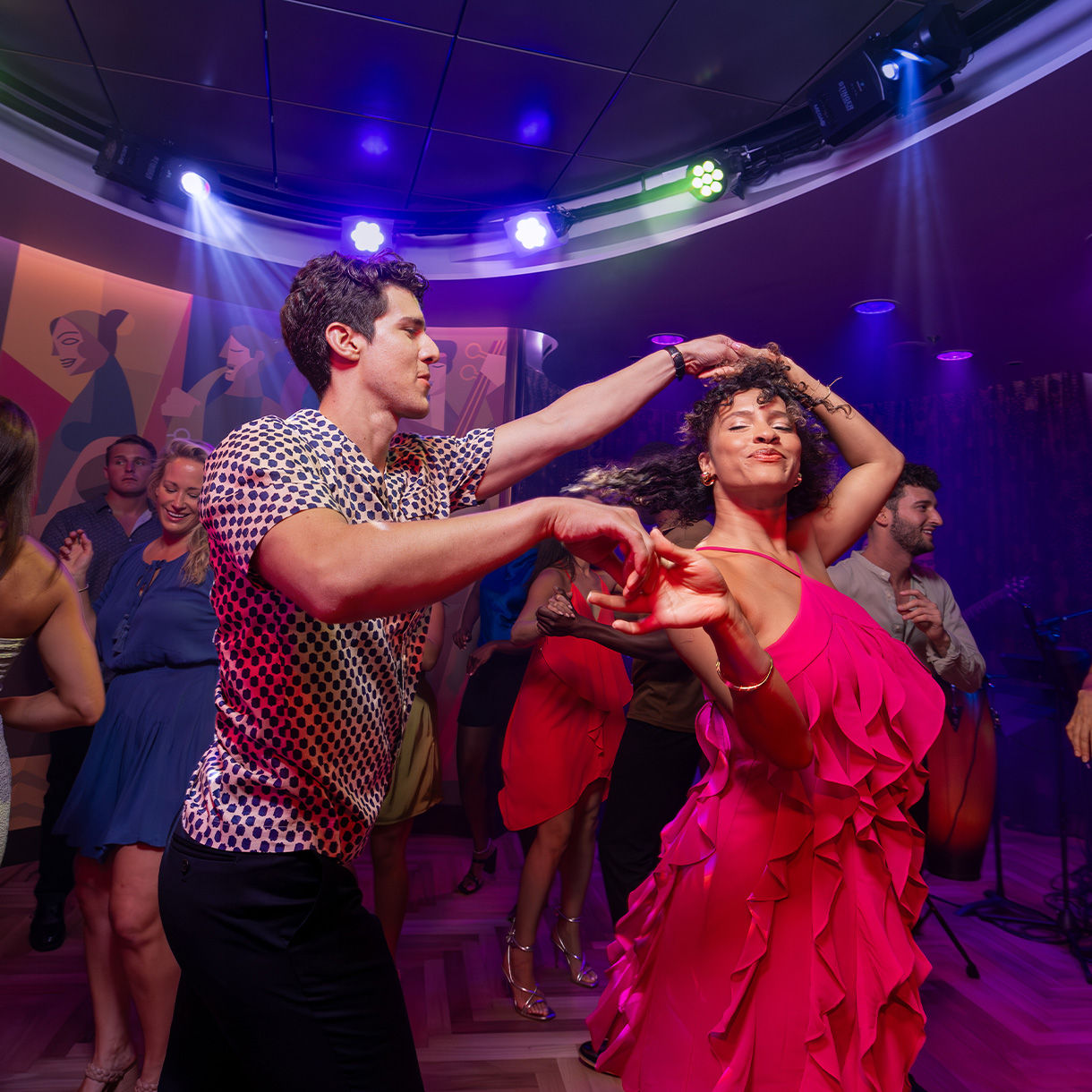 Friends couple dancing salsa at Boleros