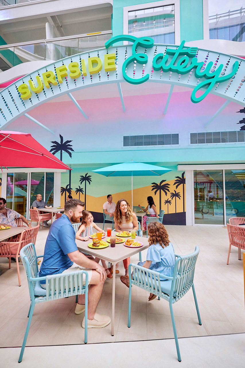 icon of the seas family enjoying breakfast at surfside eatery