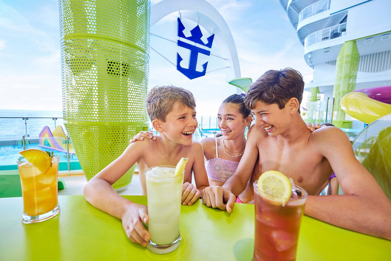 icon of the seas surfside waters edge pool kids with lemon juices
