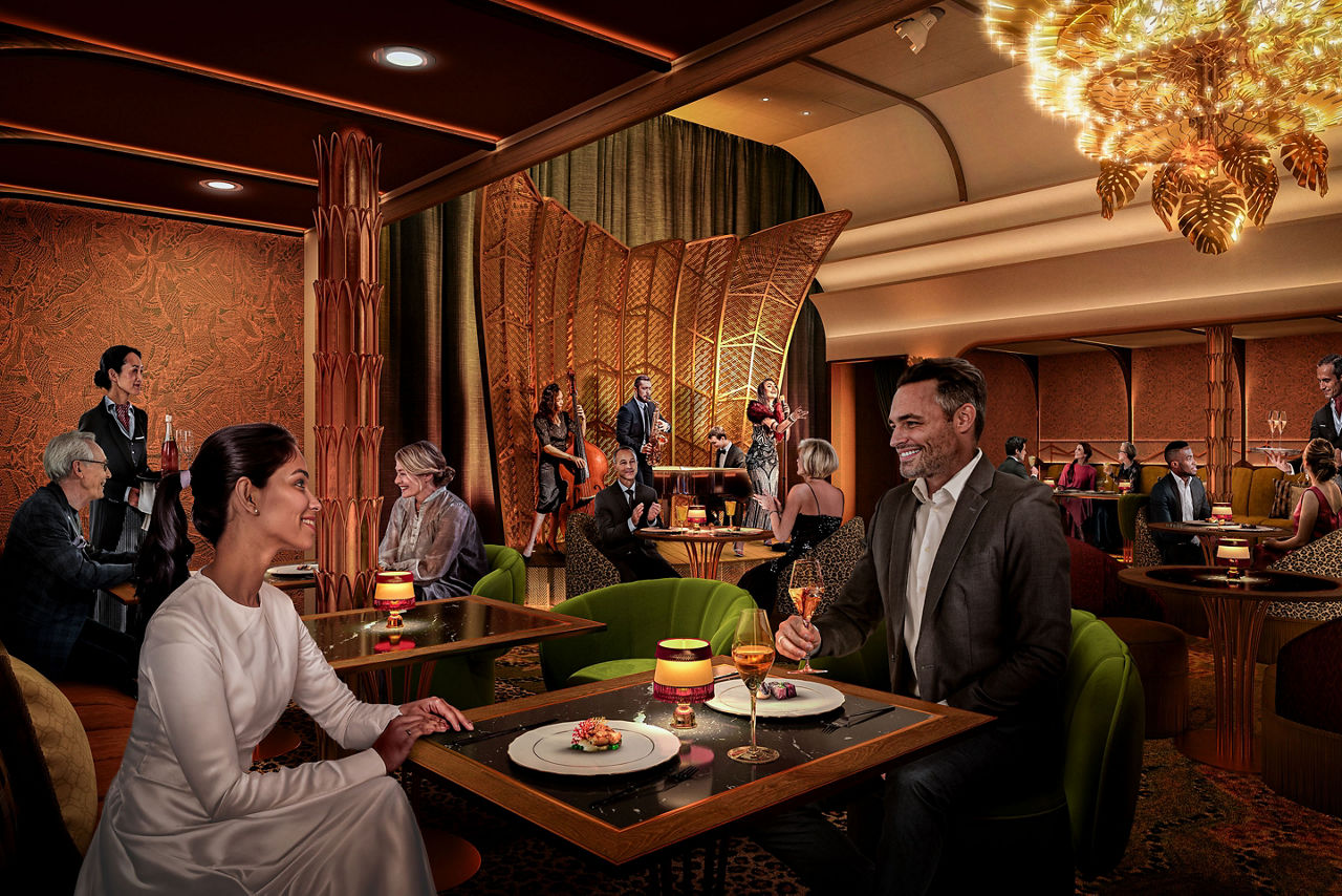 Guests dining at Hollywood Supper Club, Legend of the Seas, render