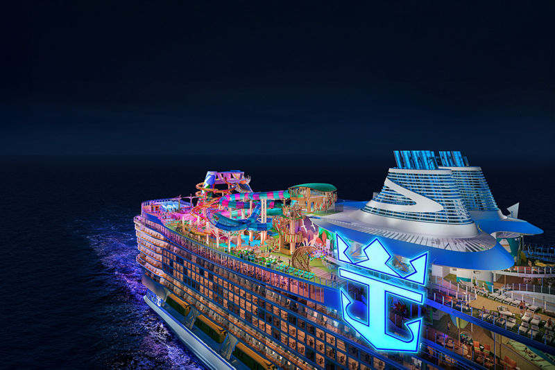 Legend of the Seas from above at night, render