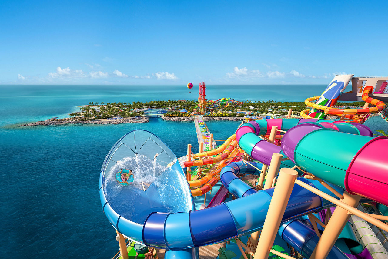Legend of the Seas arriving at Perfect Day at Coco Cay island