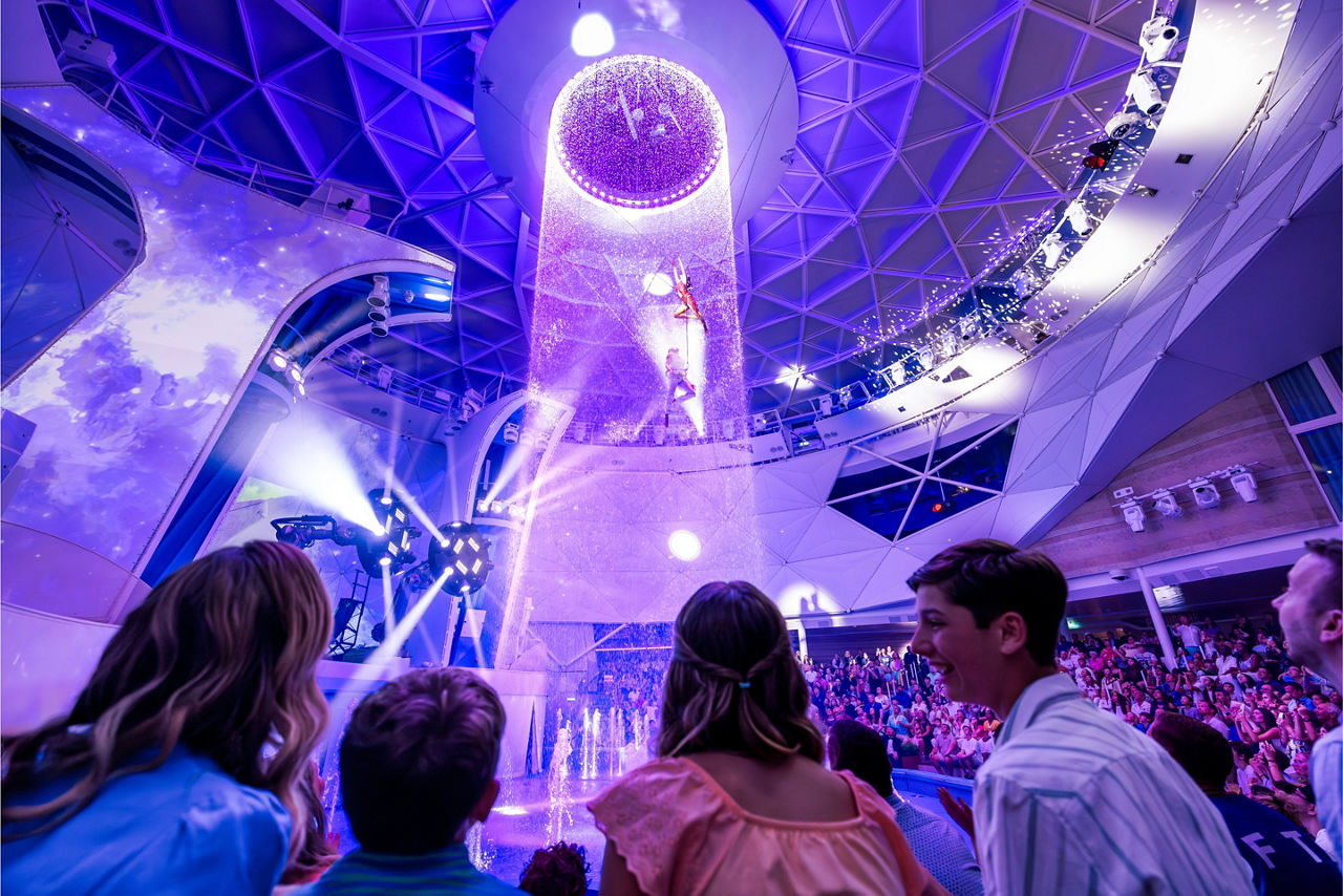 aquatheater family watching aerial acrobats star of the seas