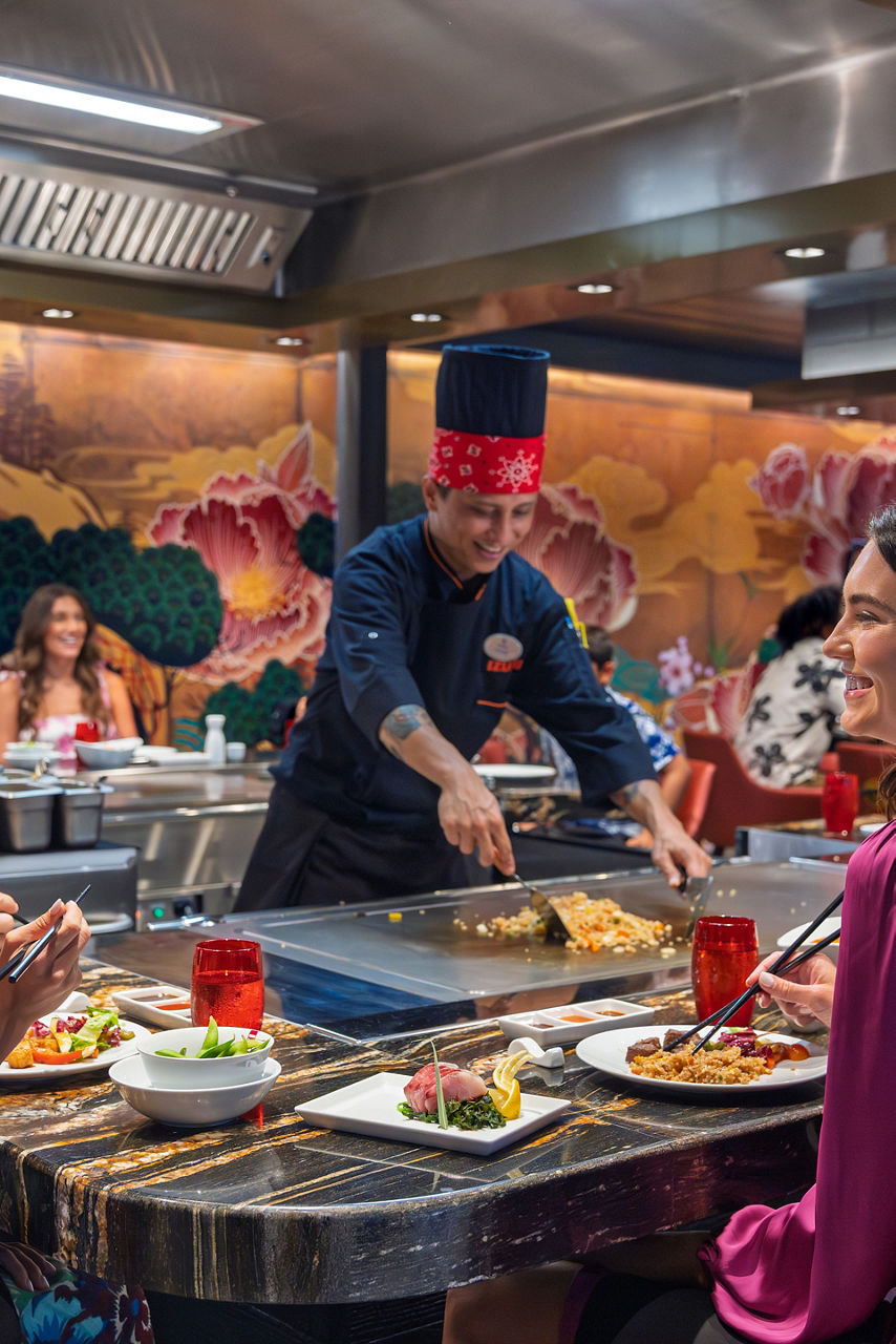 Ladies eating at teppanyaki at Izumi Hibachi & Sushi