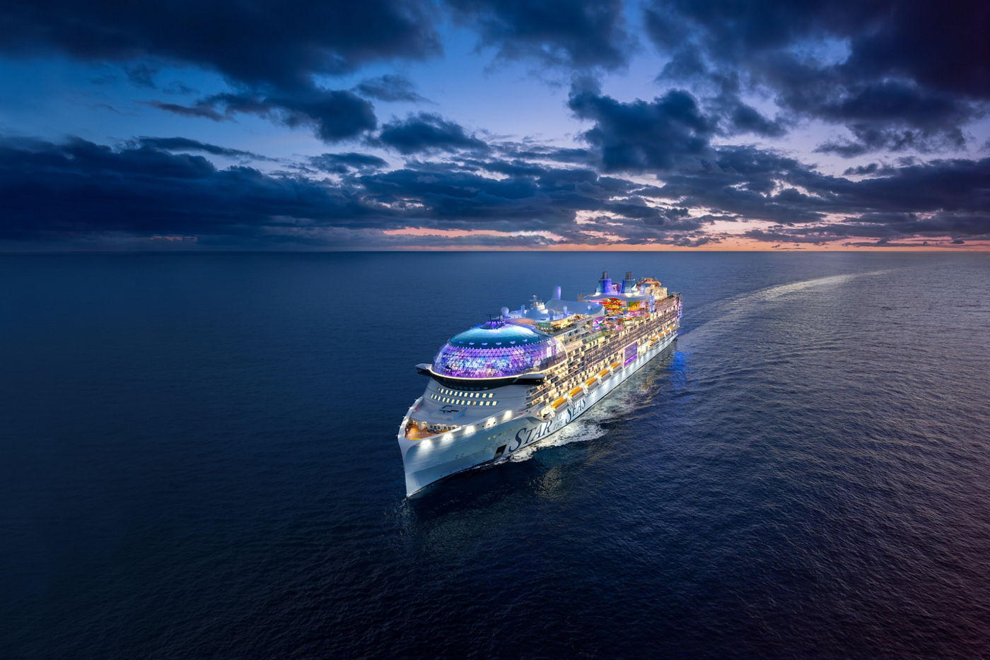 Star of the Seas from the bow at dusk