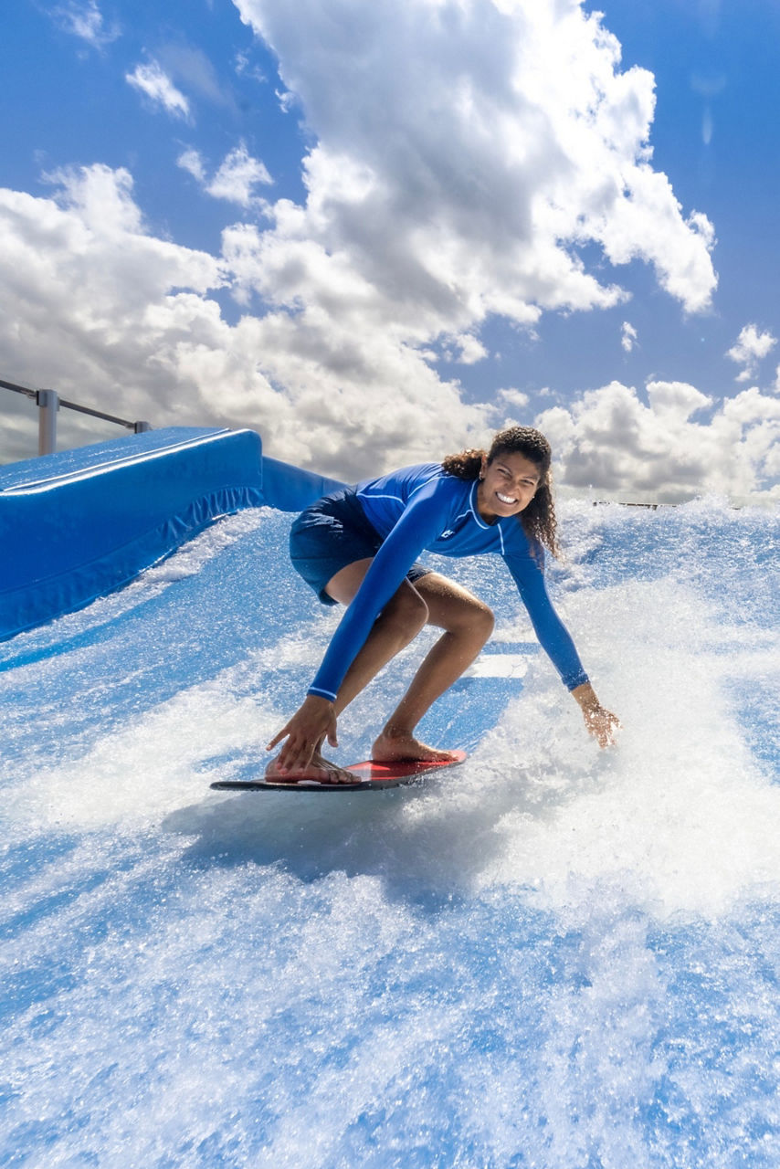 star of the seas woman surfing standing flowrider crop