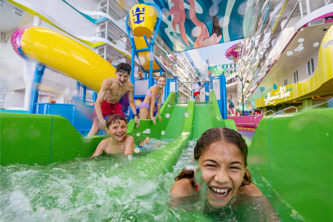 surfside splashaway bay group of kids playing waterslide star of the seas