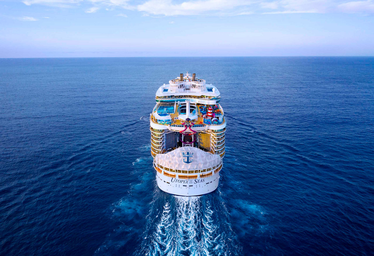 Utopia of the Seas AFT aerial shot