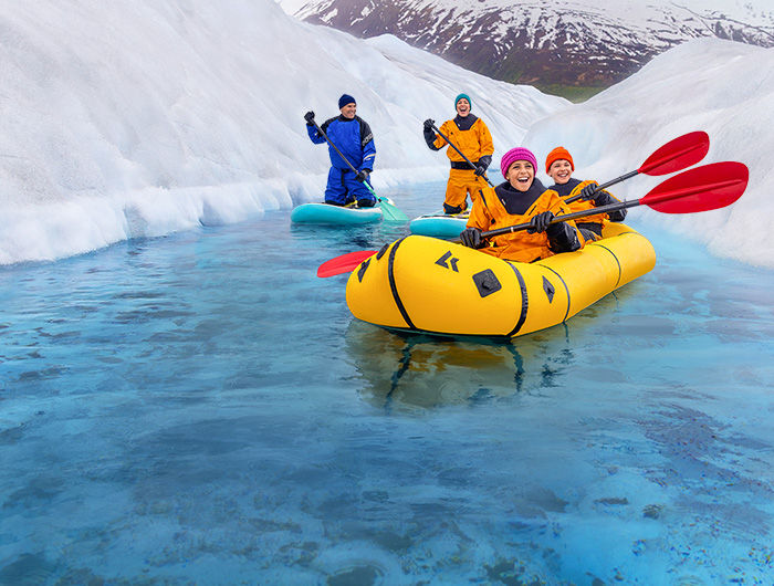 Couple rafting along the Glaciers in Alaska