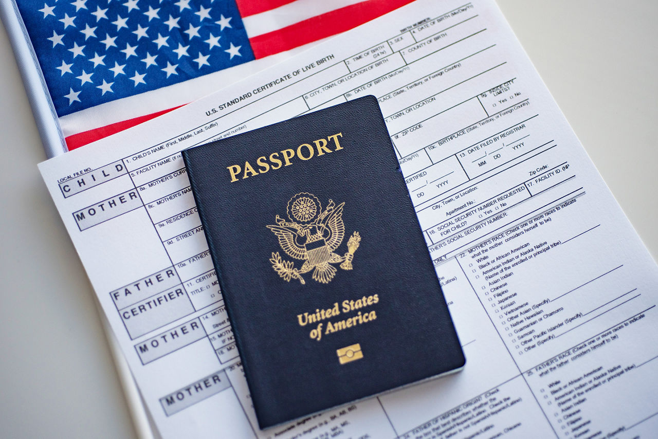 U.S. passport on birth certificate application documents