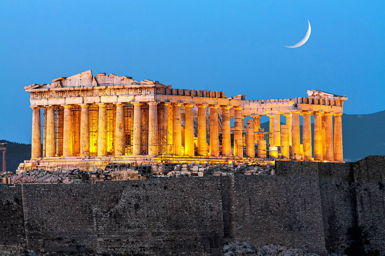 Athens Greece Ruins Night Time