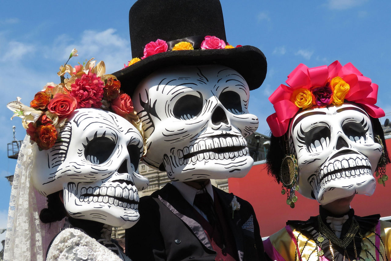 Local Dressed as Skeletons for Dia de los Muertos in Mexico 