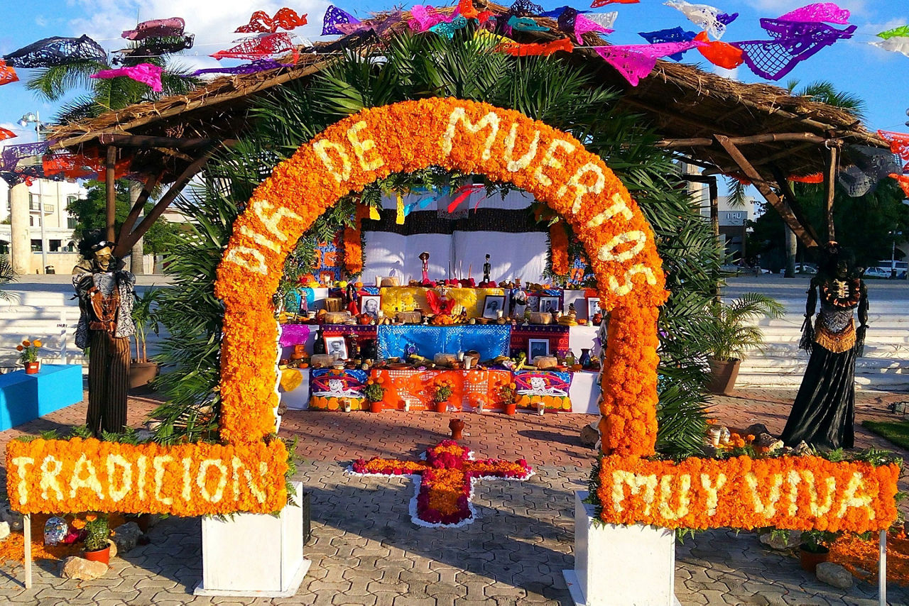 Public Altar Set Up for Day of the Dead in Playa del Carmen, Mexico