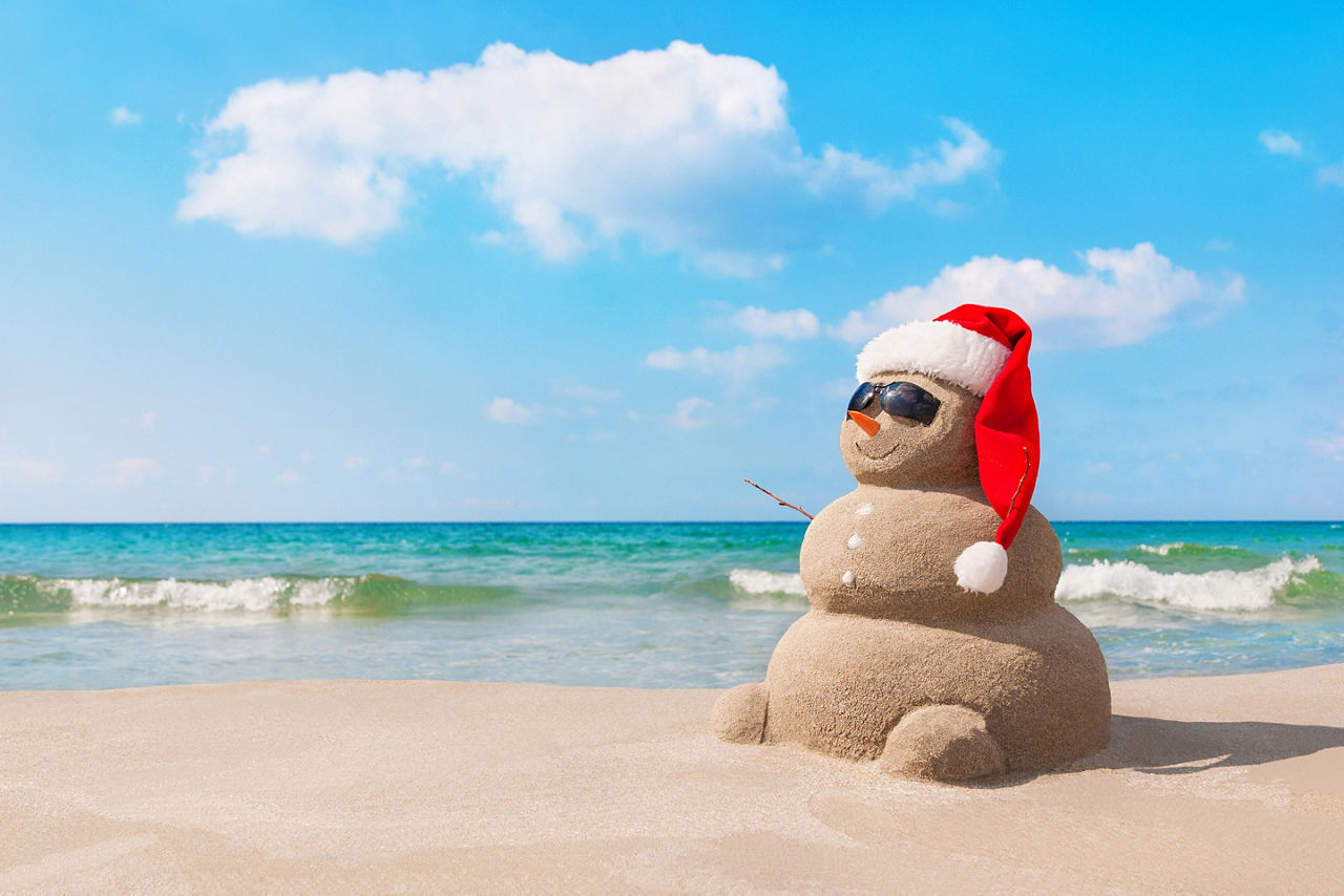 Snowman made of Sand on Christmas Vacation Cruise