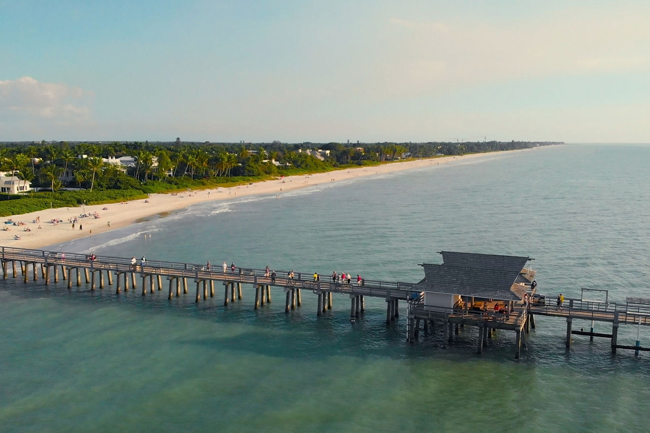 aerial view of fishing pier in Naples. Florida.