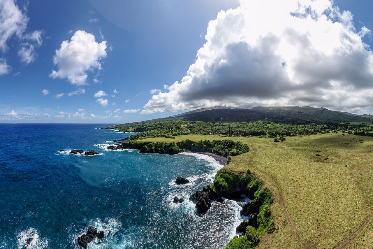 aerial view of the Hana Maui shoreline. Hawaii.